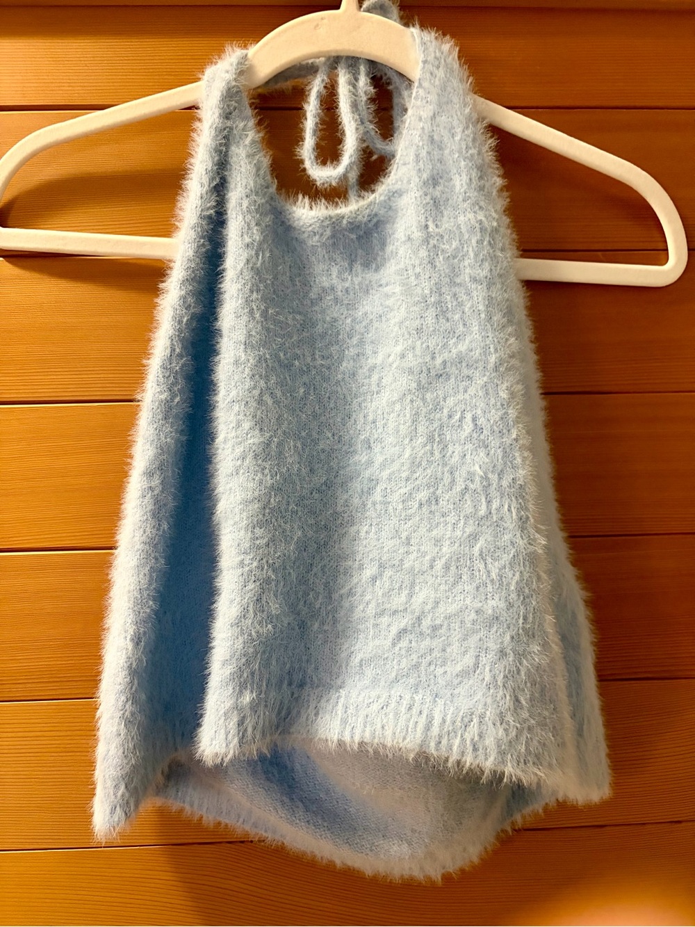 Light Blue Fuzzy Halter Cropped Sweater Size L